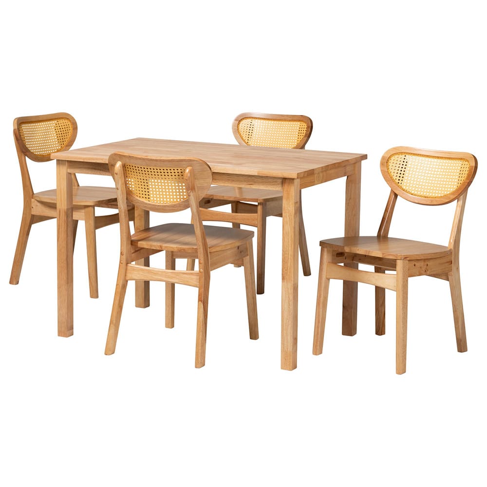 Baxton Studio - Haviland Dining Set in Oak Brown/Light Brown - RH256C-Natural Rattan-Rectangle-5PC Dining Set view 1