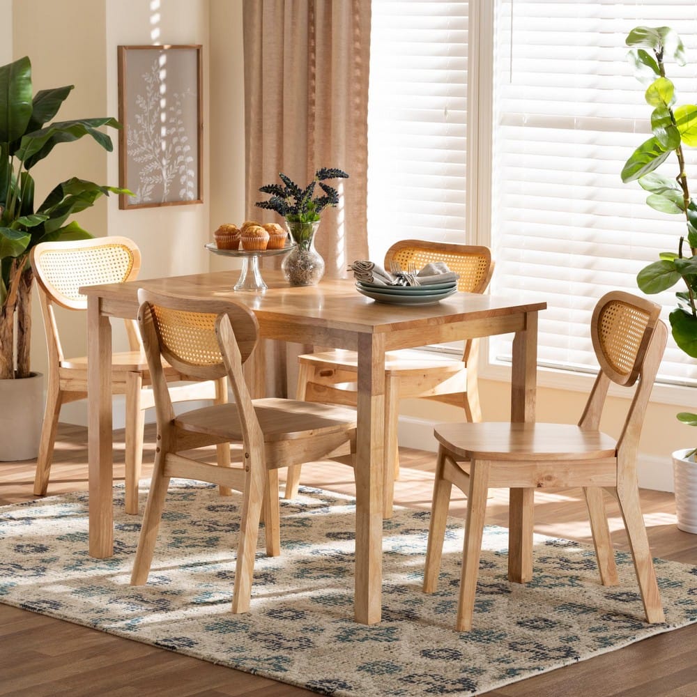 Baxton Studio - Haviland Dining Set in Oak Brown/Light Brown - RH256C-Natural Rattan-Rectangle-5PC Dining Set view 8