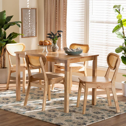 Baxton Studio - Haviland Dining Set in Oak Brown/Light Brown - RH256C-Natural Rattan-Rectangle-5PC Dining Set view 8