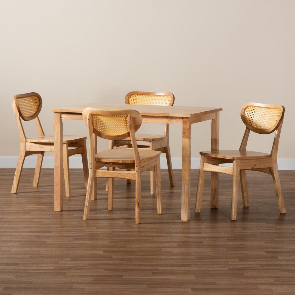 Baxton Studio - Haviland Dining Set in Oak Brown/Light Brown - RH256C-Natural Rattan-Rectangle-5PC Dining Set view 9