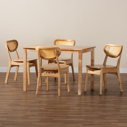 Baxton Studio - Haviland Dining Set in Oak Brown/Light Brown - RH256C-Natural Rattan-Rectangle-5PC Dining Set view 9