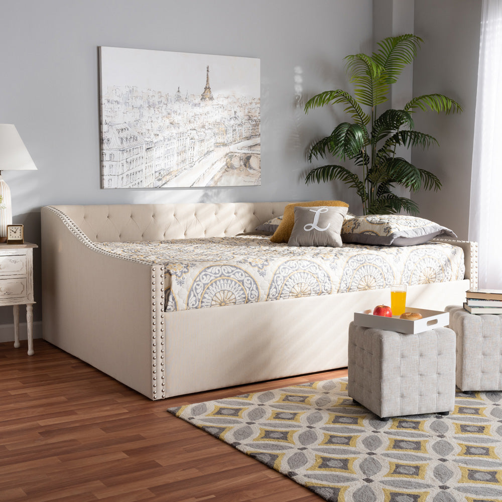Baxton Studio - Haylie Queen Size Daybed in Beige - CF9046-B-Beige-Daybed-Q view 6