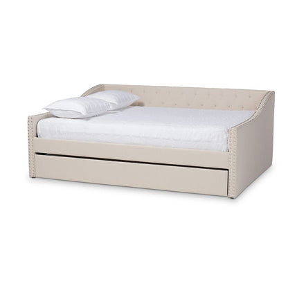Baxton Studio - Haylie Queen Size Daybed with Trundle in Beige - CF9046-Beige-Daybed-Q/T view 1