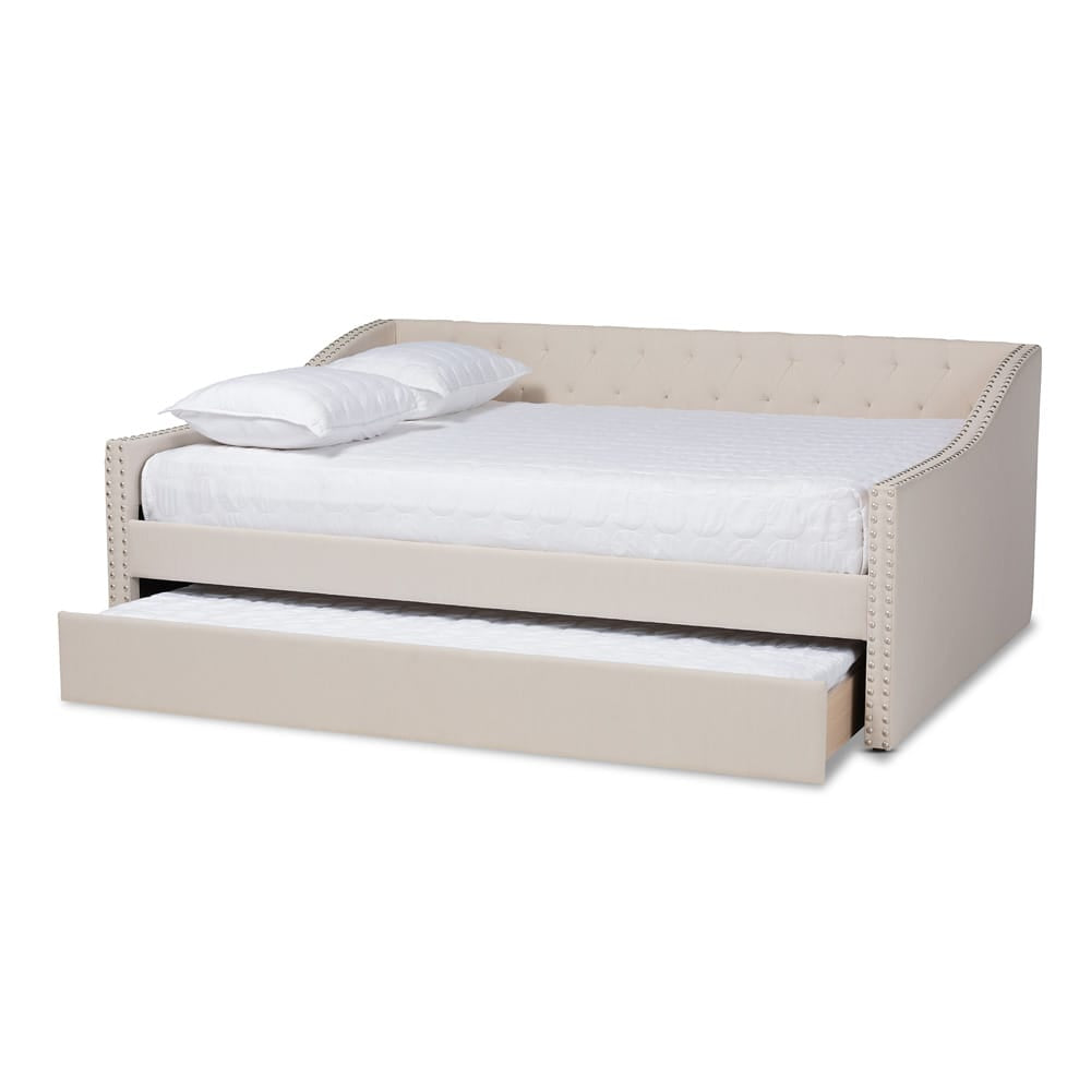 Baxton Studio - Haylie Queen Size Daybed with Trundle in Beige - CF9046-Beige-Daybed-Q/T view 2