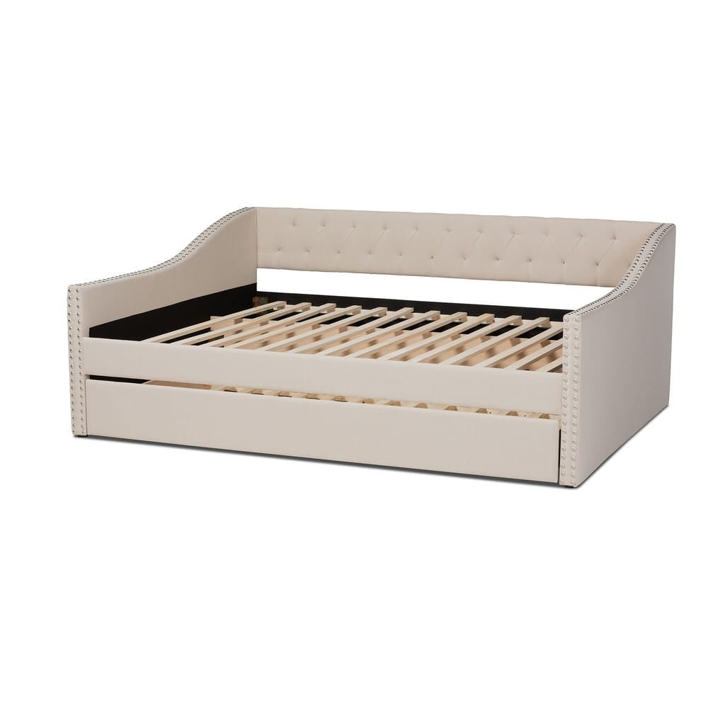 Baxton Studio - Haylie Queen Size Daybed with Trundle in Beige - CF9046-Beige-Daybed-Q/T view 4