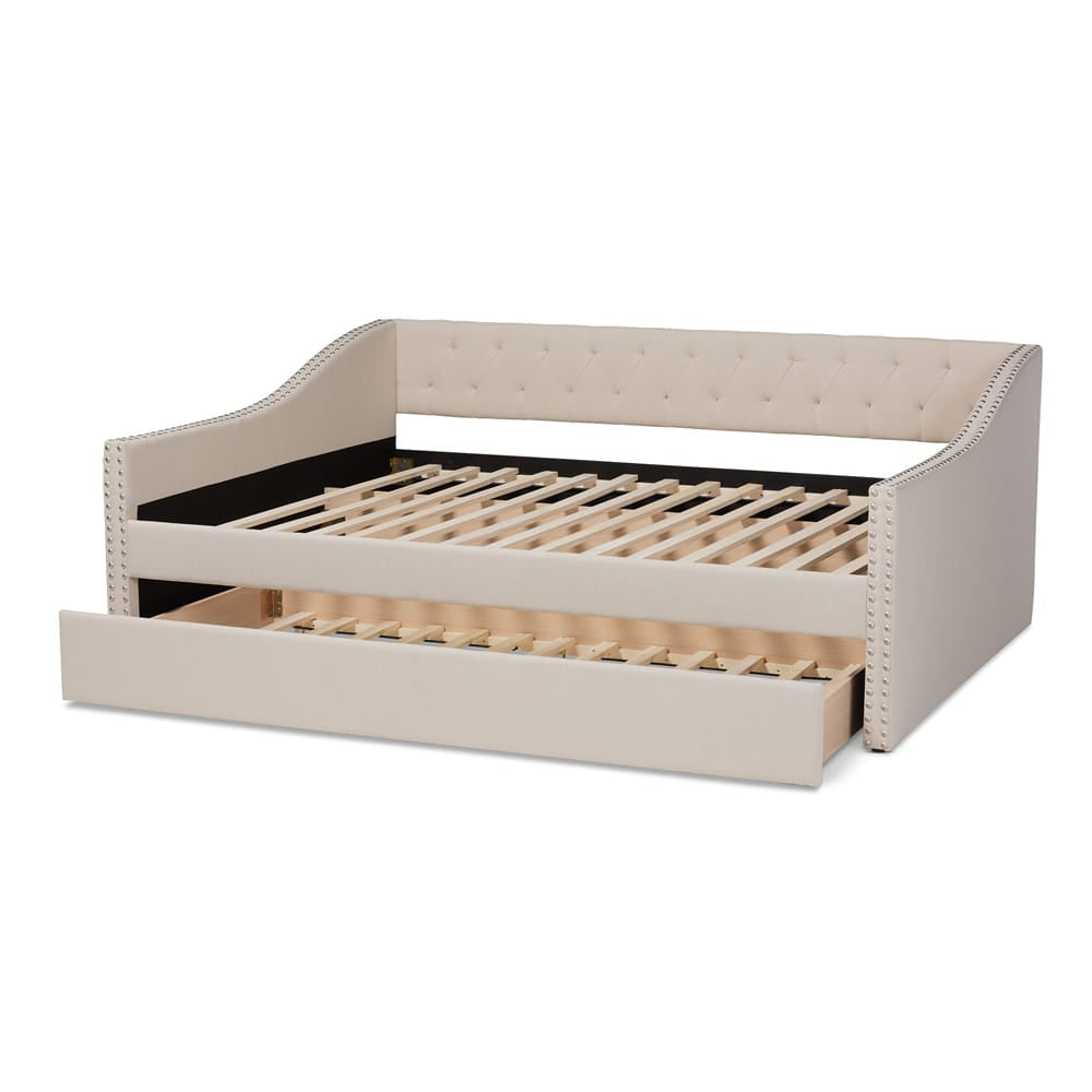 Baxton Studio - Haylie Queen Size Daybed with Trundle in Beige - CF9046-Beige-Daybed-Q/T view 5