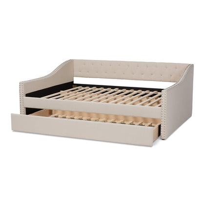 Baxton Studio - Haylie Queen Size Daybed with Trundle in Beige - CF9046-Beige-Daybed-Q/T view 5