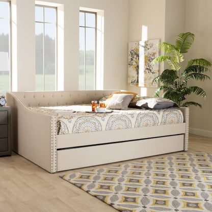Baxton Studio - Haylie Queen Size Daybed with Trundle in Beige - CF9046-Beige-Daybed-Q/T view 8