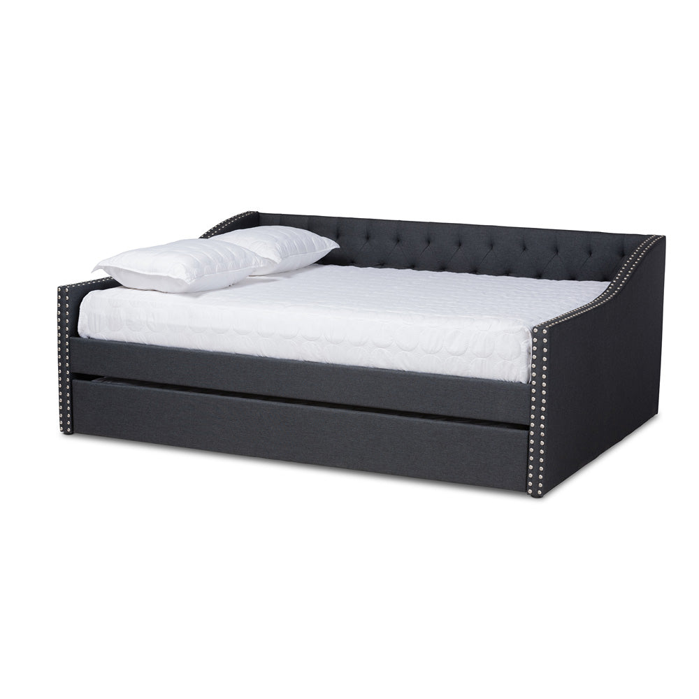 Baxton Studio - Haylie Queen Size Daybed with Trundle in Dark Grey - CF9046-Charcoal-Daybed-Q/T view 1