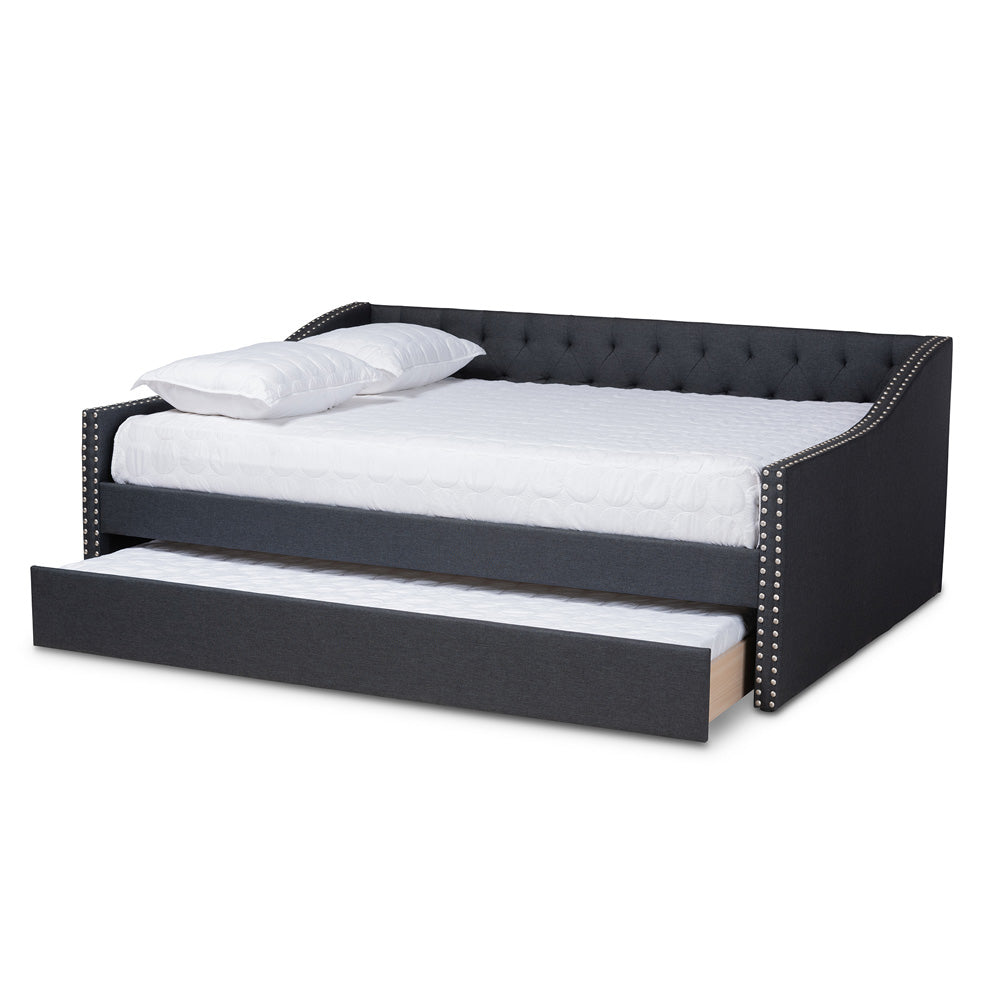 Baxton Studio - Haylie Queen Size Daybed with Trundle in Dark Grey - CF9046-Charcoal-Daybed-Q/T view 2