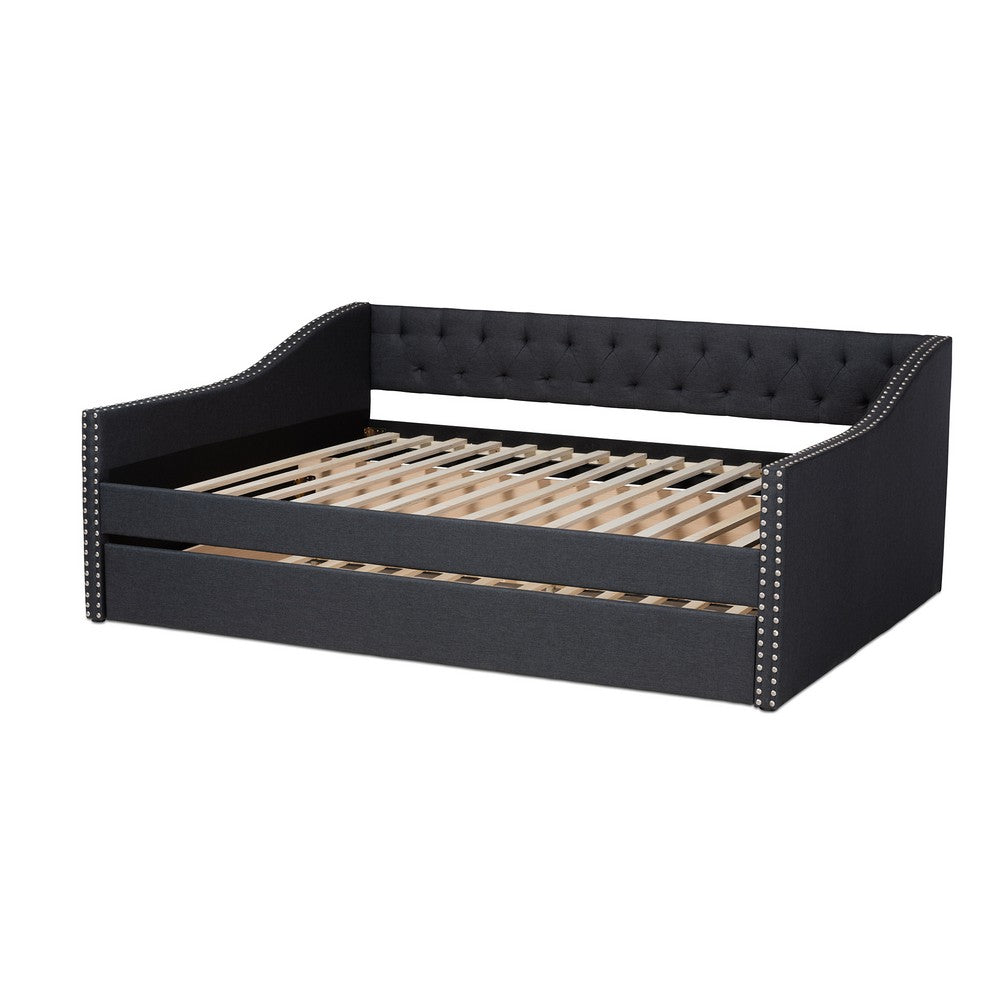 Baxton Studio - Haylie Queen Size Daybed with Trundle in Dark Grey - CF9046-Charcoal-Daybed-Q/T view 4