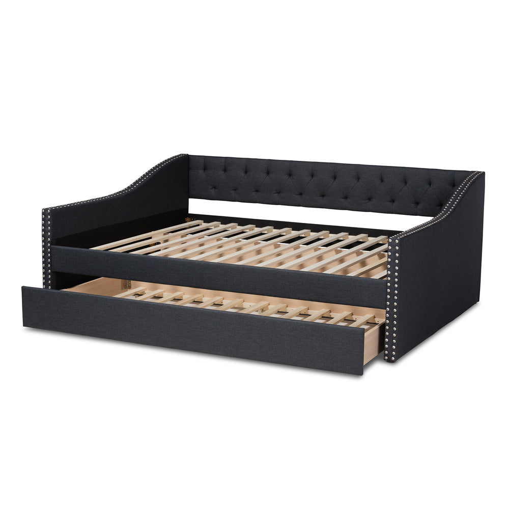 Baxton Studio - Haylie Queen Size Daybed with Trundle in Dark Grey - CF9046-Charcoal-Daybed-Q/T view 5