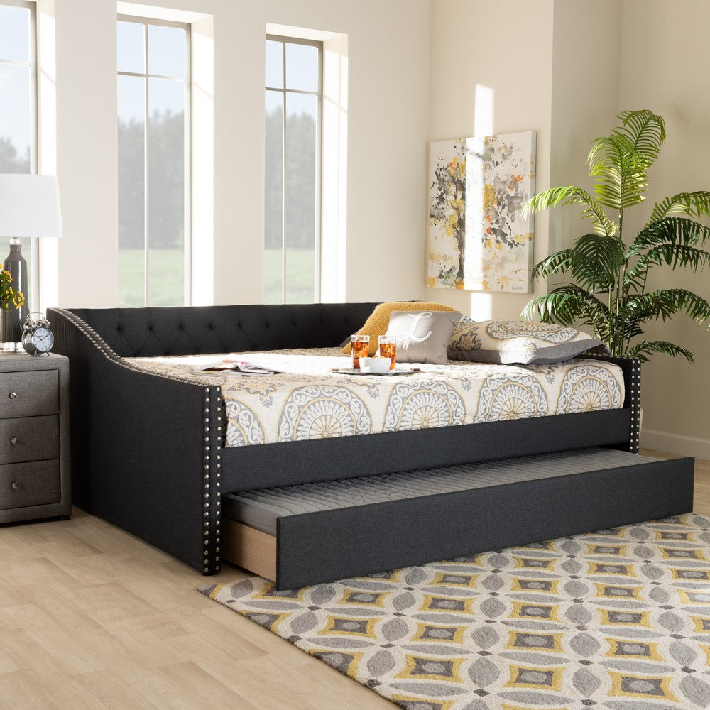 Baxton Studio - Haylie Queen Size Daybed with Trundle in Dark Grey - CF9046-Charcoal-Daybed-Q/T view 9