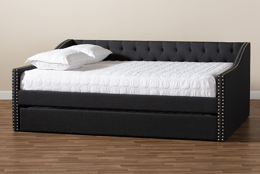 Baxton Studio - Haylie Queen Size Daybed with Trundle in Dark Grey - CF9046-Charcoal-Daybed-Q/T view 10