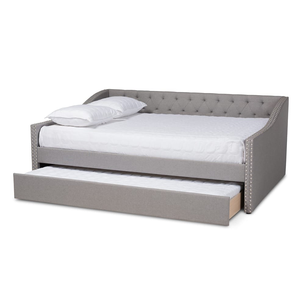 Baxton Studio - Haylie Queen Size Daybed with Trundle in Light Grey - CF9046-Light Grey-Daybed-Q/T view 2