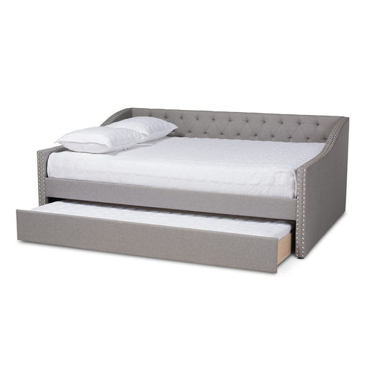Baxton Studio - Haylie Queen Size Daybed with Trundle in Light Grey - CF9046-Light Grey-Daybed-Q/T view 2