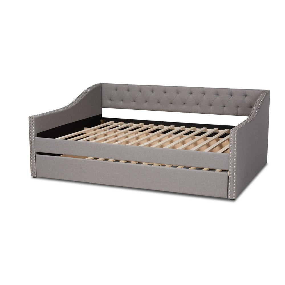 Baxton Studio - Haylie Queen Size Daybed with Trundle in Light Grey - CF9046-Light Grey-Daybed-Q/T view 4