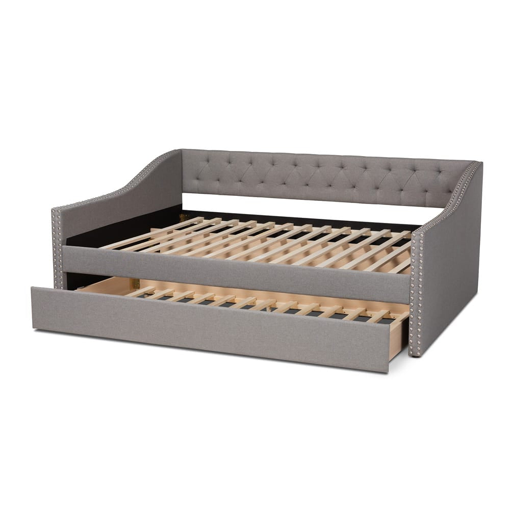 Baxton Studio - Haylie Queen Size Daybed with Trundle in Light Grey - CF9046-Light Grey-Daybed-Q/T view 5