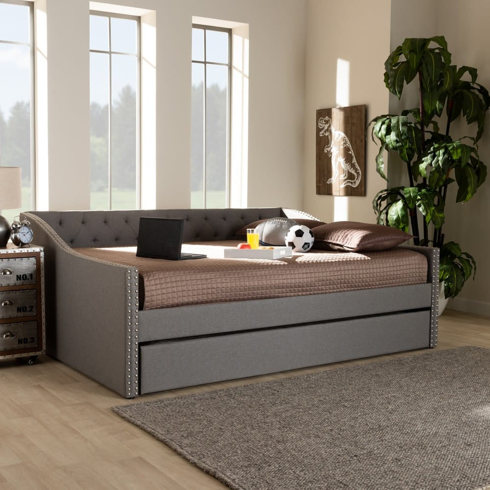 Baxton Studio - Haylie Queen Size Daybed with Trundle in Light Grey - CF9046-Light Grey-Daybed-Q/T view 8