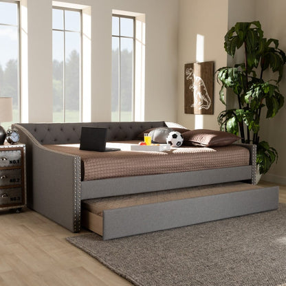 Baxton Studio - Haylie Queen Size Daybed with Trundle in Light Grey - CF9046-Light Grey-Daybed-Q/T view 9