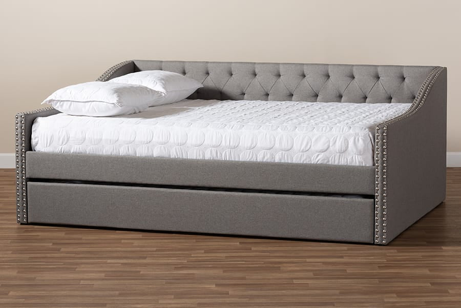 Baxton Studio - Haylie Queen Size Daybed with Trundle in Light Grey - CF9046-Light Grey-Daybed-Q/T view 10