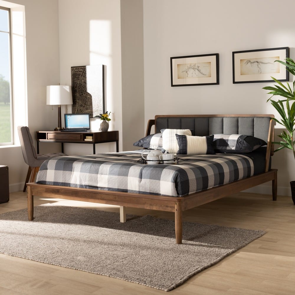 Baxton Studio - Helsa Full Size Bed in Dark Grey/Walnut - MG0047-5-Dark Grey/Ash Walnut-Full view 6