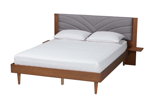 Baxton Studio - Hemera Queen Size Bed - MG-0222-Walnut/Dark Grey-Queen view 1