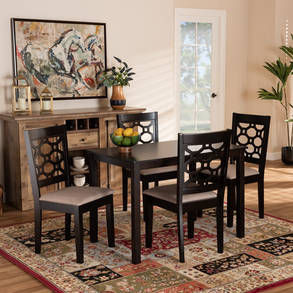 Baxton Studio - Henry Dining Set in Sand/Dark brown - RH335C-Sand/Dark Brown-5PC Dining Set view 6