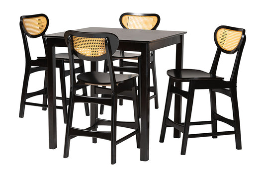 Baxton Studio - Hesper Bathro - RH253P-Natural Rattan/Dark Brown-5PC Pub Set view 1