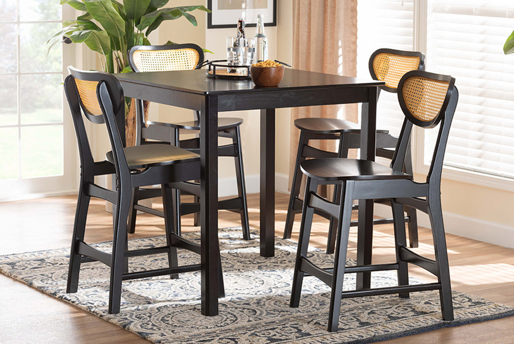 Baxton Studio - Hesper Bathro - RH253P-Natural Rattan/Dark Brown-5PC Pub Set view 5