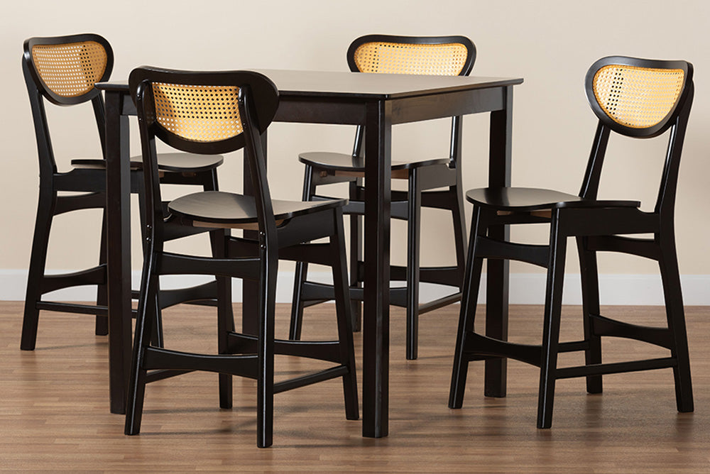 Baxton Studio - Hesper Bathro - RH253P-Natural Rattan/Dark Brown-5PC Pub Set view 9