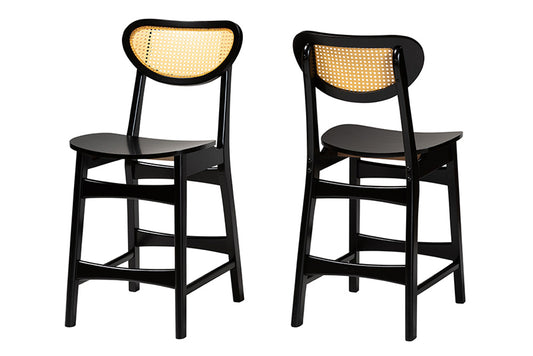 Baxton Studio - Hesper Counter Stool Set of 2 - RH253P-Natural Rattan/Dark Brown Bent Seat-PC-2PK view 1