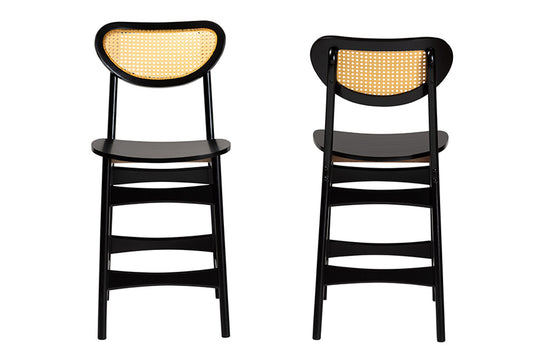 Baxton Studio - Hesper Counter Stool Set of 2 - RH253P-Natural Rattan/Dark Brown Bent Seat-PC-2PK view 2