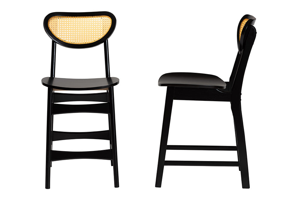 Baxton Studio - Hesper Counter Stool Set of 2 - RH253P-Natural Rattan/Dark Brown Bent Seat-PC-2PK view 3