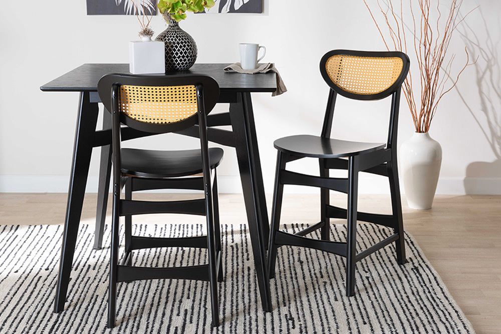 Baxton Studio - Hesper Counter Stool Set of 2 - RH253P-Natural Rattan/Dark Brown Bent Seat-PC-2PK view 5