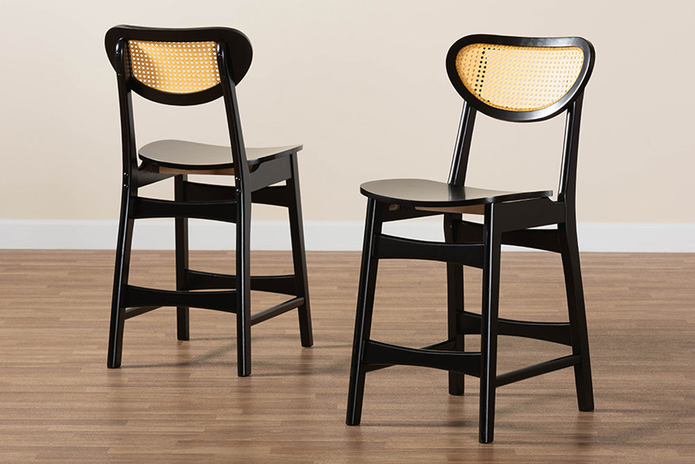 Baxton Studio - Hesper Counter Stool Set of 2 - RH253P-Natural Rattan/Dark Brown Bent Seat-PC-2PK view 8
