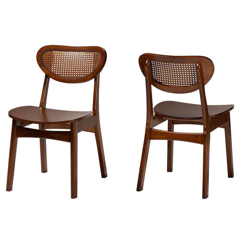 Baxton Studio - Hesper Set of 2 Dining Chairs in Walnut Brown/Light Brown - RH253C-Walnut Rattan/Walnut Bent Seat-DC-2PK view 1