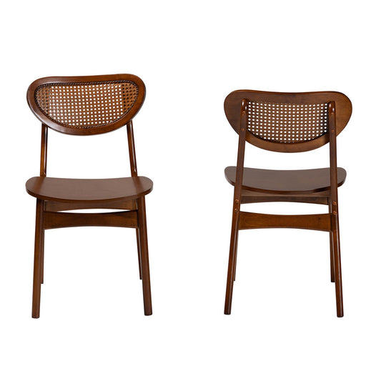 Baxton Studio - Hesper Set of 2 Dining Chairs in Walnut Brown/Light Brown - RH253C-Walnut Rattan/Walnut Bent Seat-DC-2PK view 2