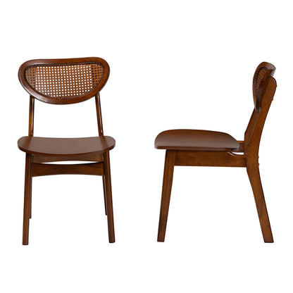 Baxton Studio - Hesper Set of 2 Dining Chairs in Walnut Brown/Light Brown - RH253C-Walnut Rattan/Walnut Bent Seat-DC-2PK view 3