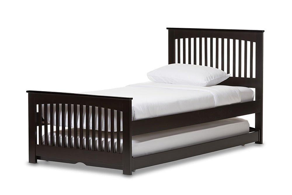 Baxton Studio - Hevea Trundle Bed - Bed3-Twin-Wenge view 1