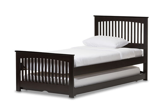 Baxton Studio - Hevea Trundle Bed - Bed3-Twin-Wenge view 1