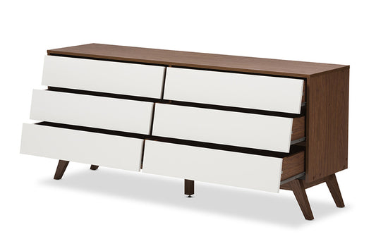 Baxton Studio - Hildon Chest - Hildon 6DW-Walnut/White-Chest view 2