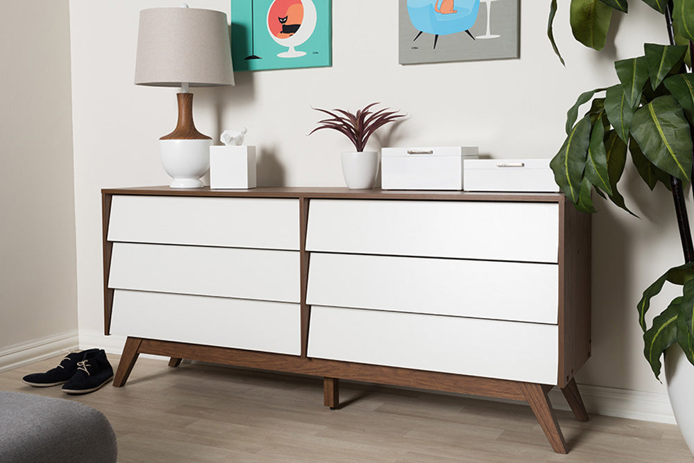 Baxton Studio - Hildon Chest - Hildon 6DW-Walnut/White-Chest view 5