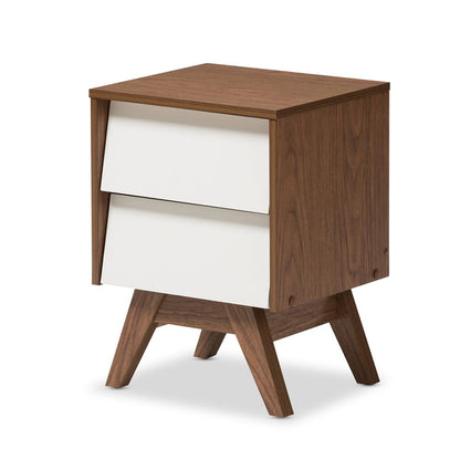 Baxton Studio - Hildon Nightstand in White/"Walnut" Brown - Hildon NS-Walnut/White view 1