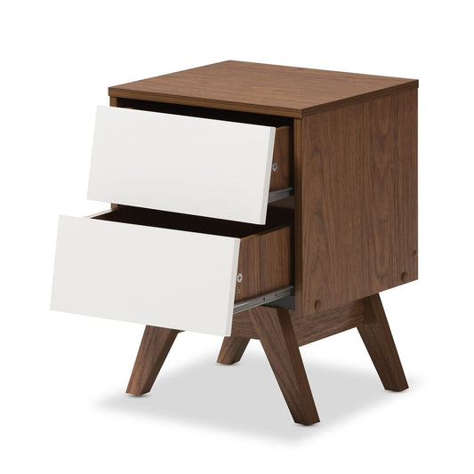 Baxton Studio - Hildon Nightstand in White/"Walnut" Brown - Hildon NS-Walnut/White view 2