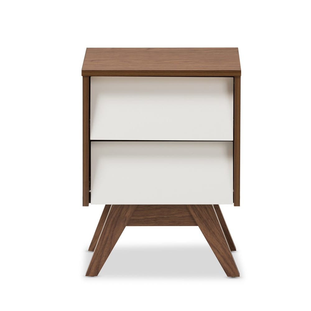 Baxton Studio - Hildon Nightstand in White/"Walnut" Brown - Hildon NS-Walnut/White view 3