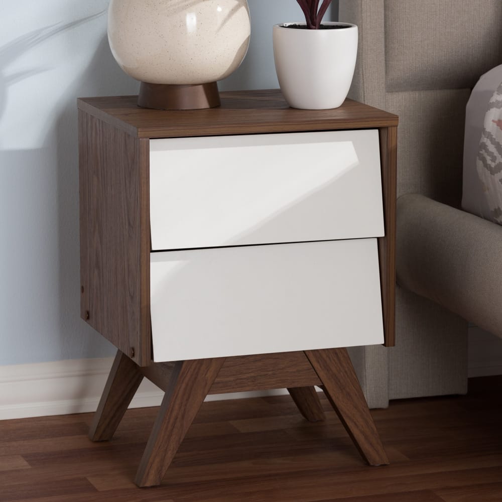 Baxton Studio - Hildon Nightstand in White/"Walnut" Brown - Hildon NS-Walnut/White view 5