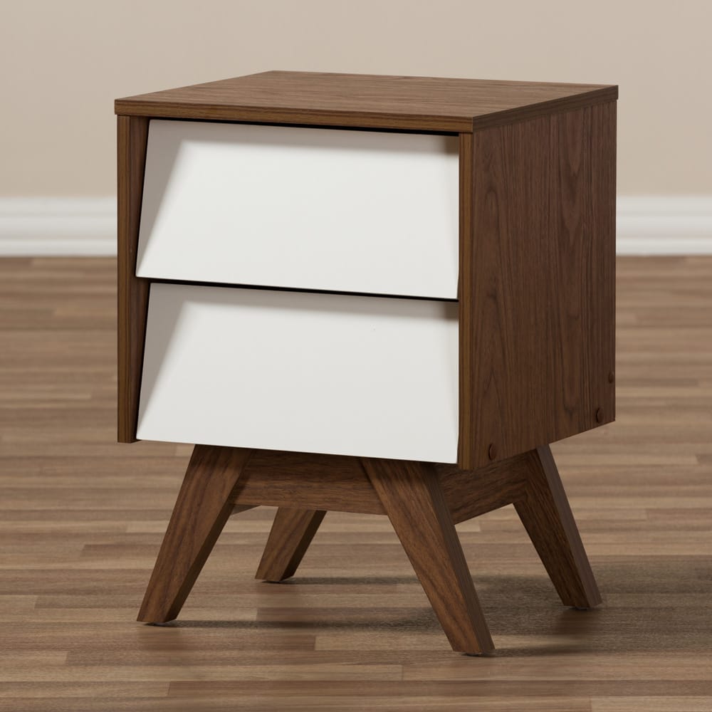 Baxton Studio - Hildon Nightstand in White/"Walnut" Brown - Hildon NS-Walnut/White view 6