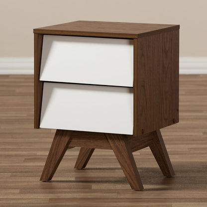 Baxton Studio - Hildon Nightstand in White/"Walnut" Brown - Hildon NS-Walnut/White view 6