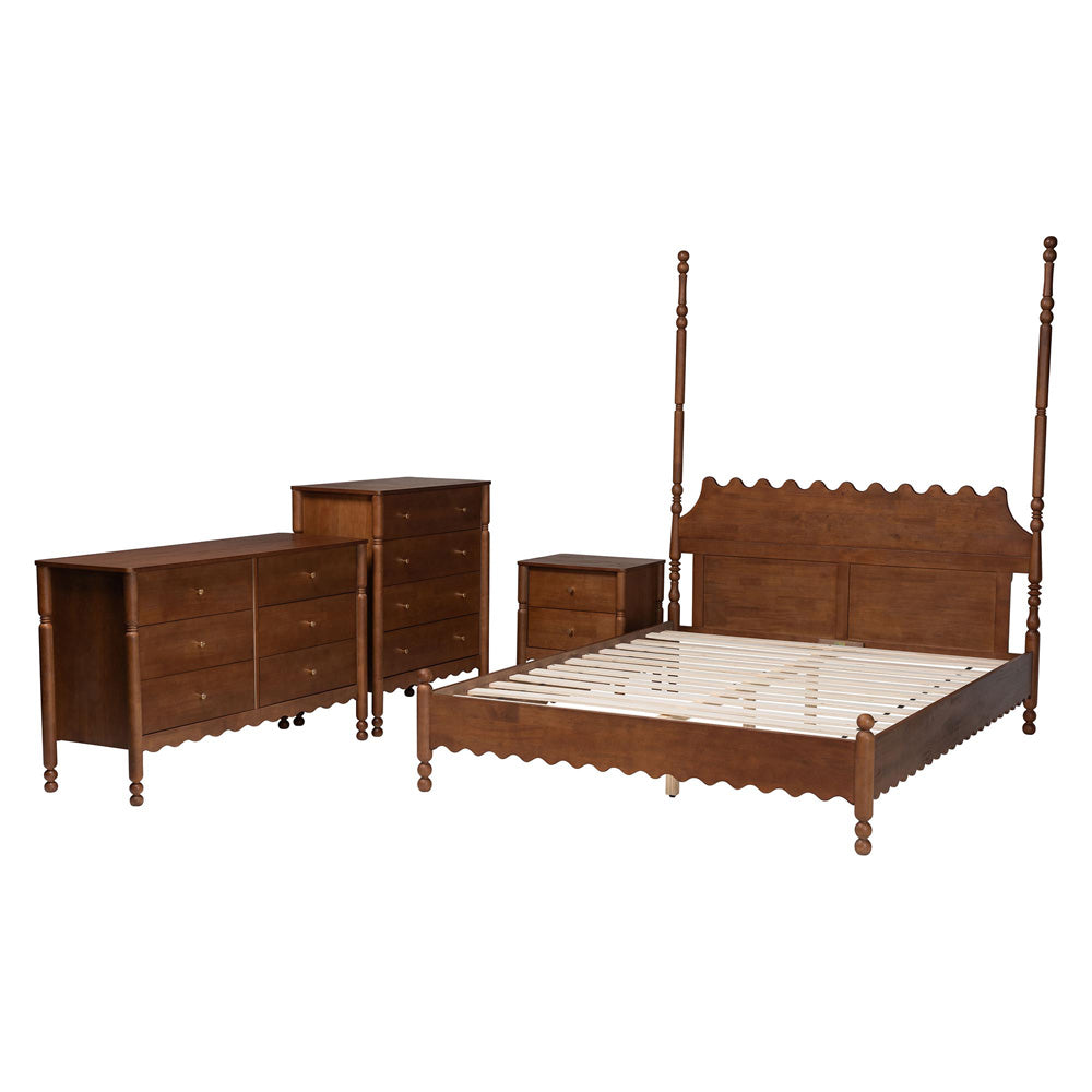 Baxton Studio - Hoffman King Bedroom Set in Walnut Brown - Enitan-4PC Bedroom Set-Walnut-King-1NS view 2